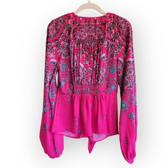 Free People Fuchsia Balloon Sleeve Blouse Size S - Picture 5 of 13